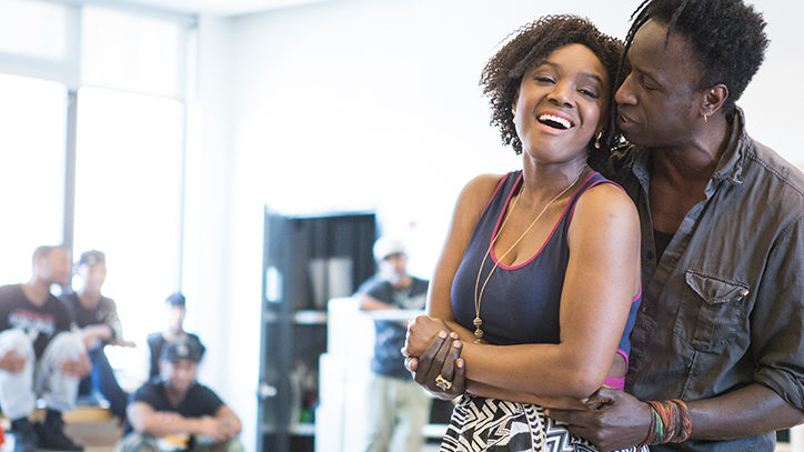 The Broadway company of Holler If Ya Hear Me in rehearsals