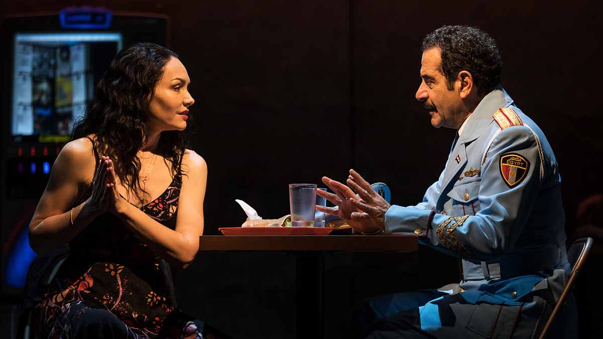 Katrina Lenk and Tony Shalhoub in <i>The Band's Visit</i>. Photo by Matt Murphy.