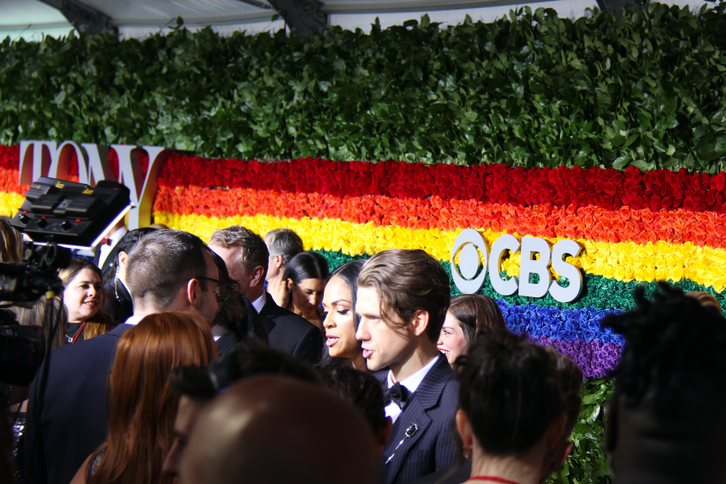 Aaron Tveit and Karen Olivo on the Tony Awards red carpet. Photo by Broadway Direct.