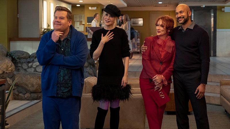James Corden, Nicole Kidman, Meryl Streep and Keegan-Michael Key in <i>The Prom</i>. Photo by Melinda Sue Gordon for Netflix.