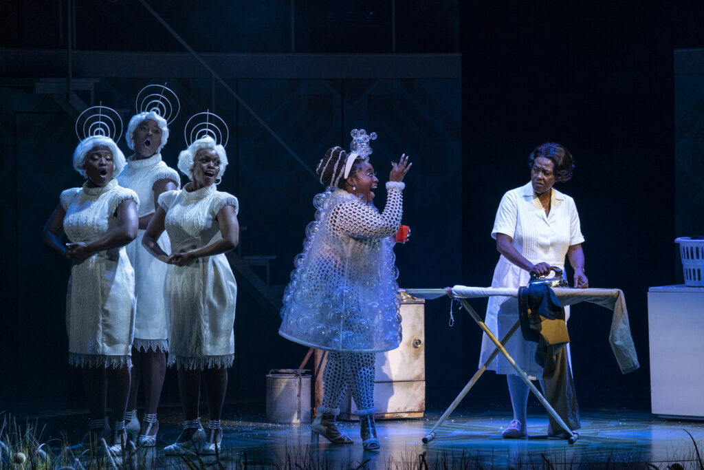 Nasia Thomas (Radio 1), Harper Miles (Radio 3), Nya (Radio 2), Arica Jackson (The Washing Machine), Sharon D Clarke (Caroline Thibodeaux) in Roundabout Theatre Company's Caroline, or Change.