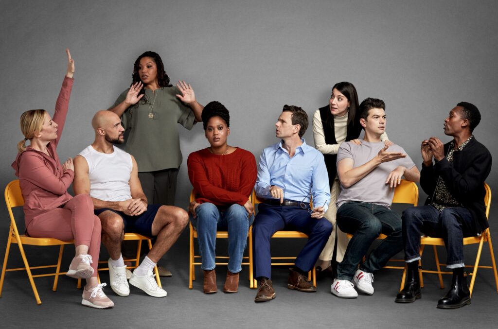 Annie McNamara, Jonathan Chad Higginbotham, Chalia La Tour, Antoinette Crowe-Legacy, Paul Alexander Nolan, Irene Sofia Lucio, Devin Kawaoka, and Ato Blankson-Wood. Photo by Menelik Puryear.