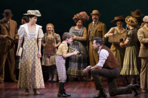 Sutton Foster, Benjamin Pajak, Hugh Jackman, and the Cast of The Music Man. Photo by Julieta Cervantes.