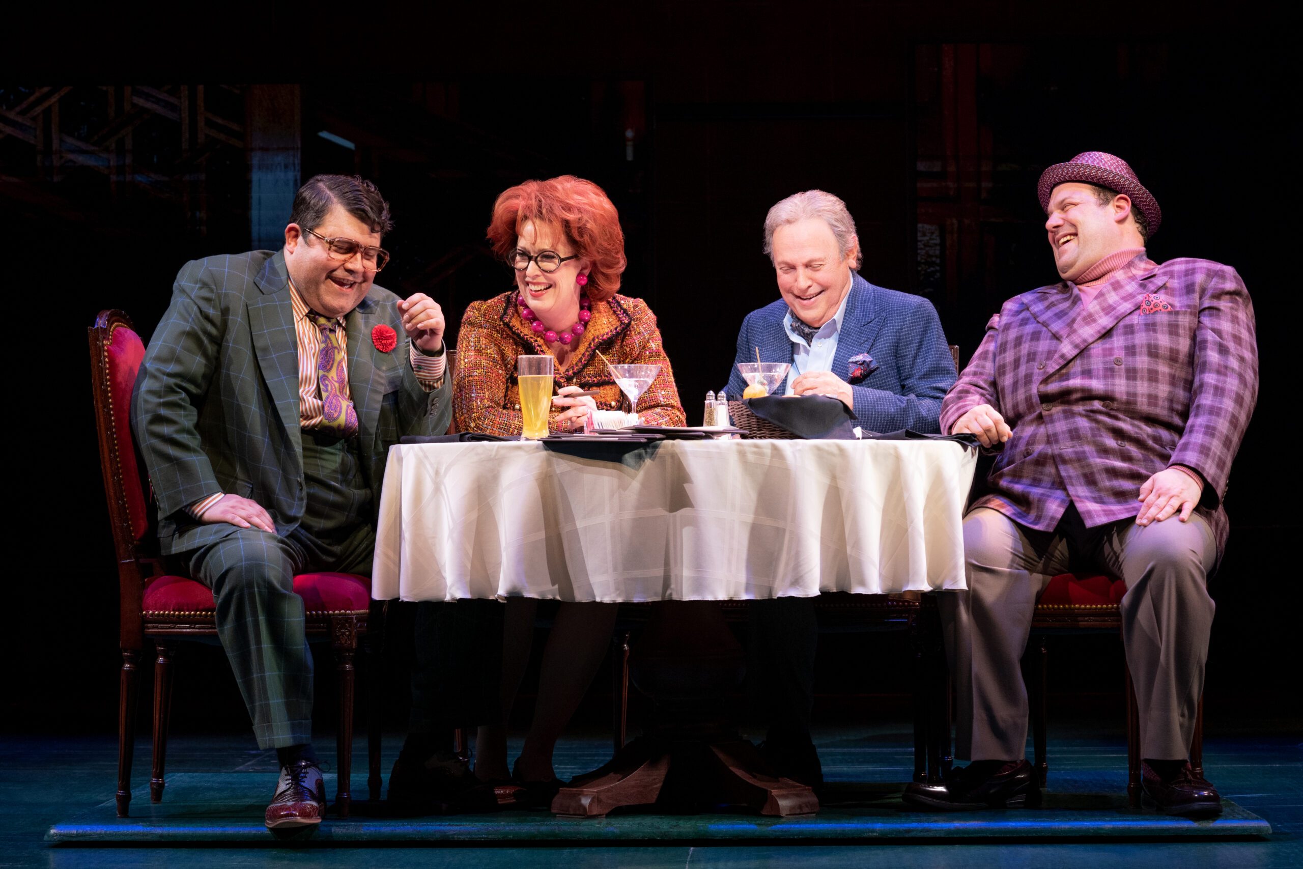 Brian Gonzales, Mylinda Hull, Billy Crystal, and Jordan Gelber in Mr. Saturday Night. Photo by Matthew Murphy.