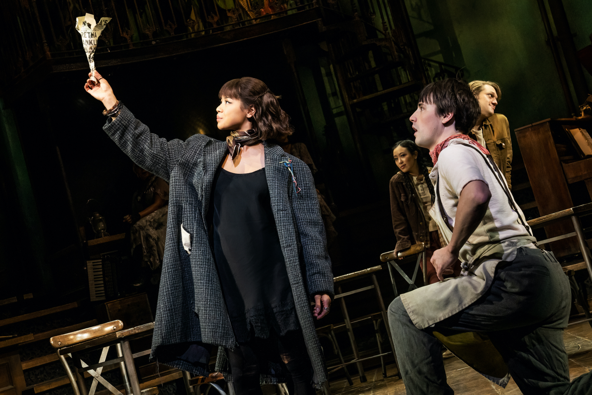 Eva Noblezada and Reeve Carney in Hadestown. Photo by Matthew Murphy.