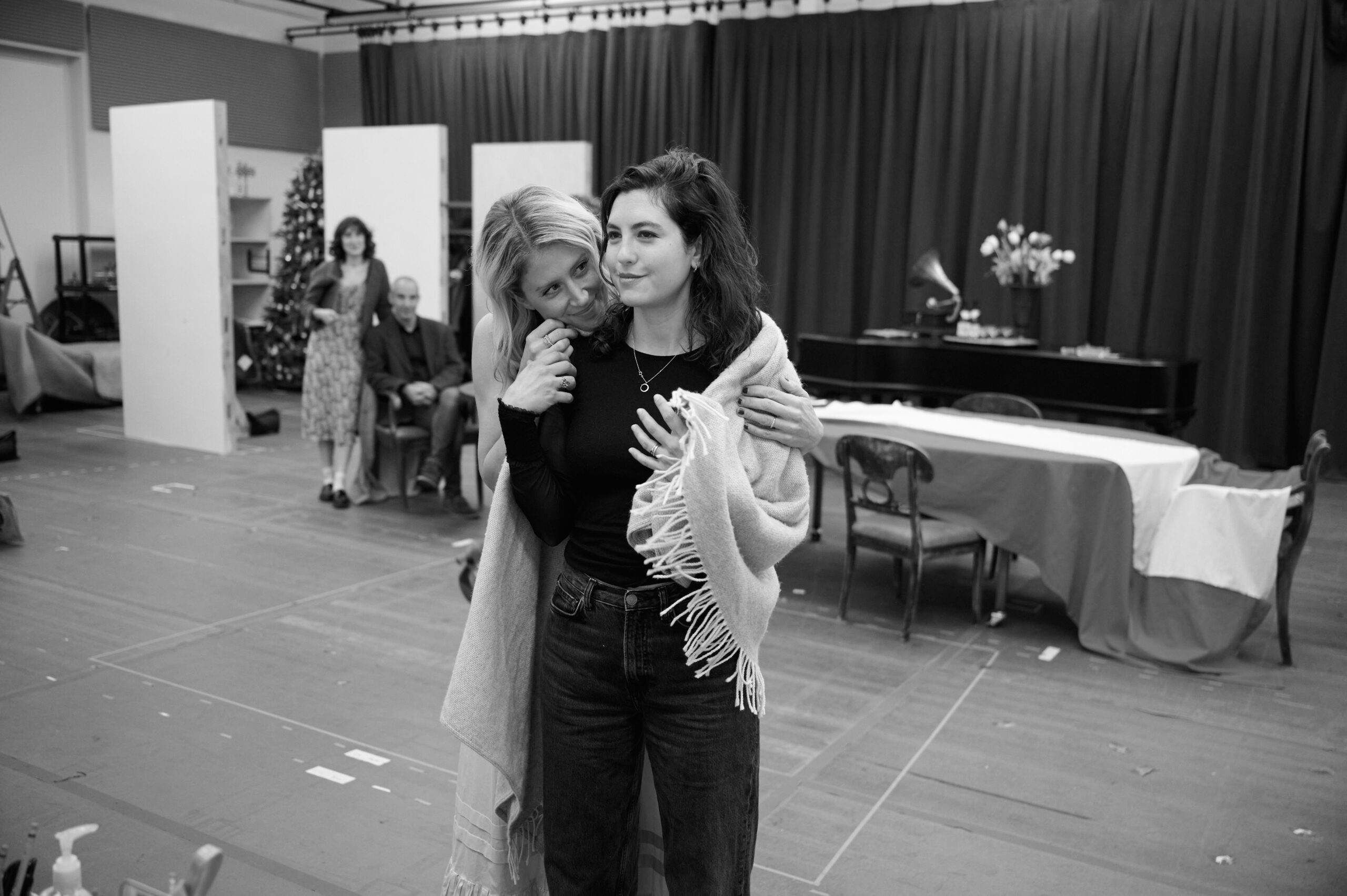 Caissie Levy and Tedra Millan in rehearsals for Leopoldstadt. Photo by Jenny Anderson.