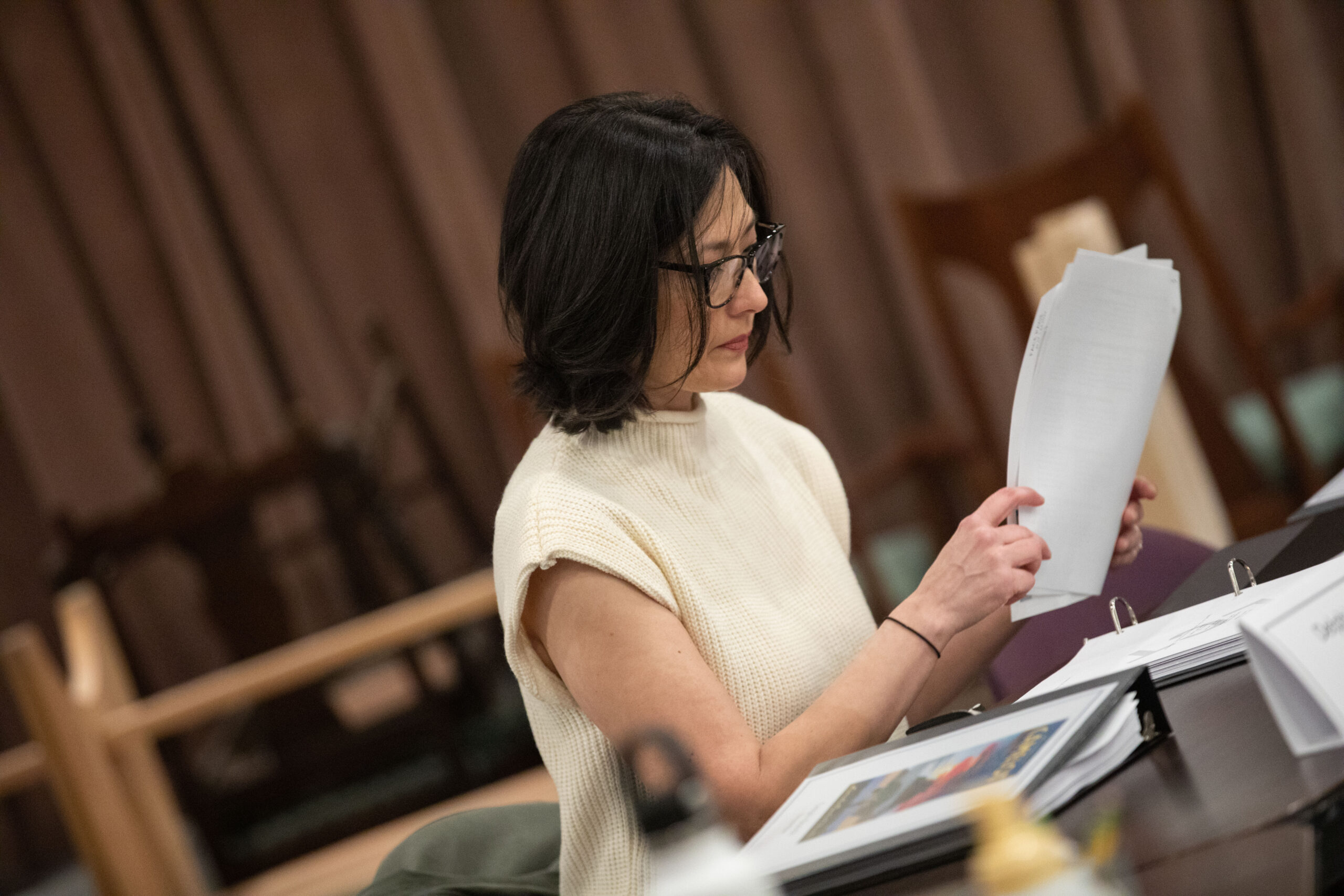 Ann Sanders at the first rehearsal of Camelot. Photo by Daniel Weiss.