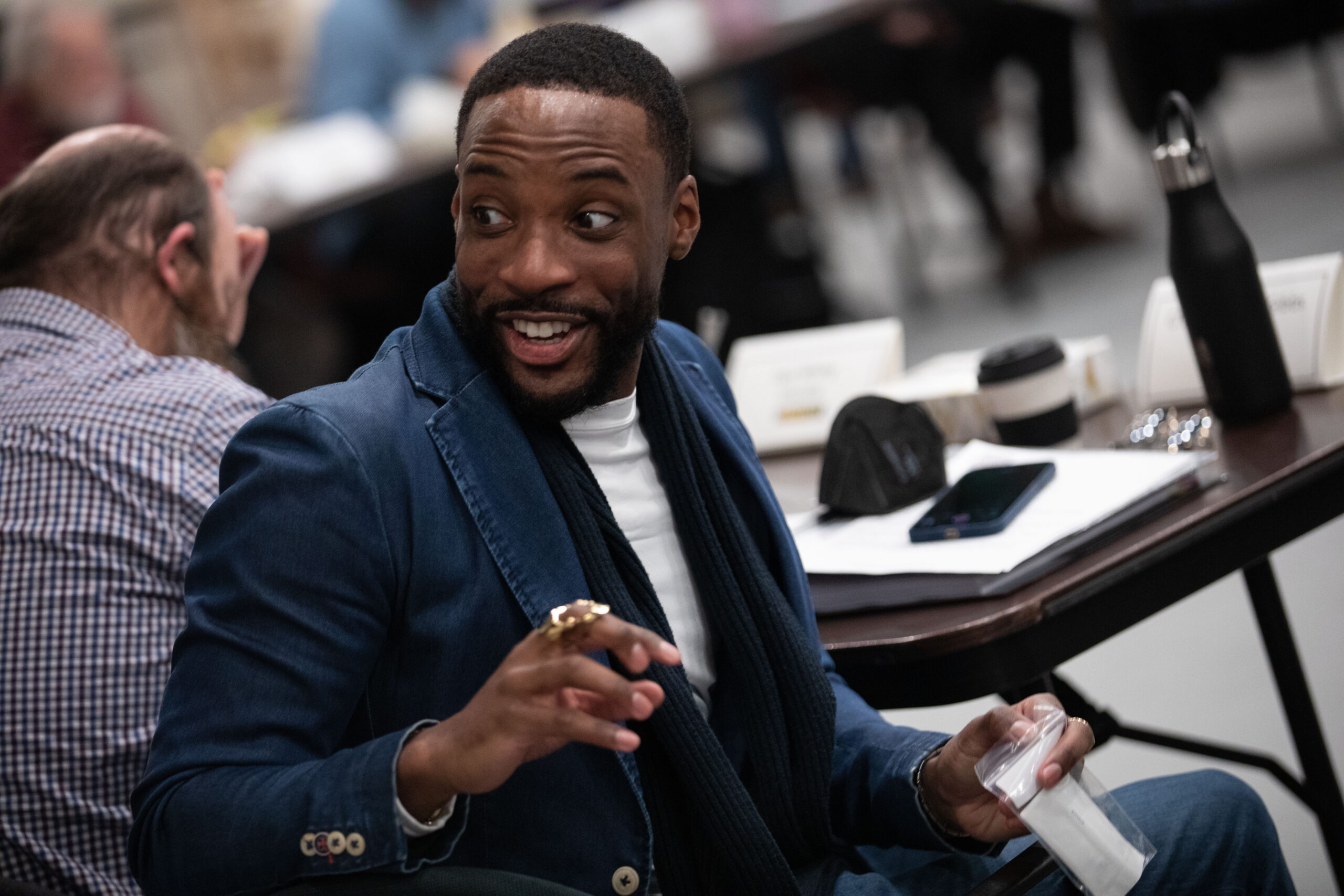 Christian Mark Gibbs at the first rehearsal of Camelot. Photo by Daniel Weiss.