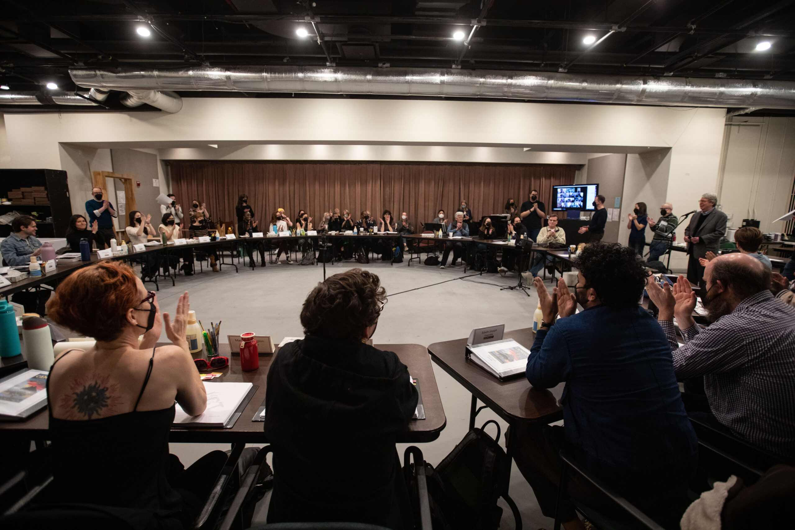 The cast and crew of Camelot at the first rehearsal. Photo by Daniel Weiss.