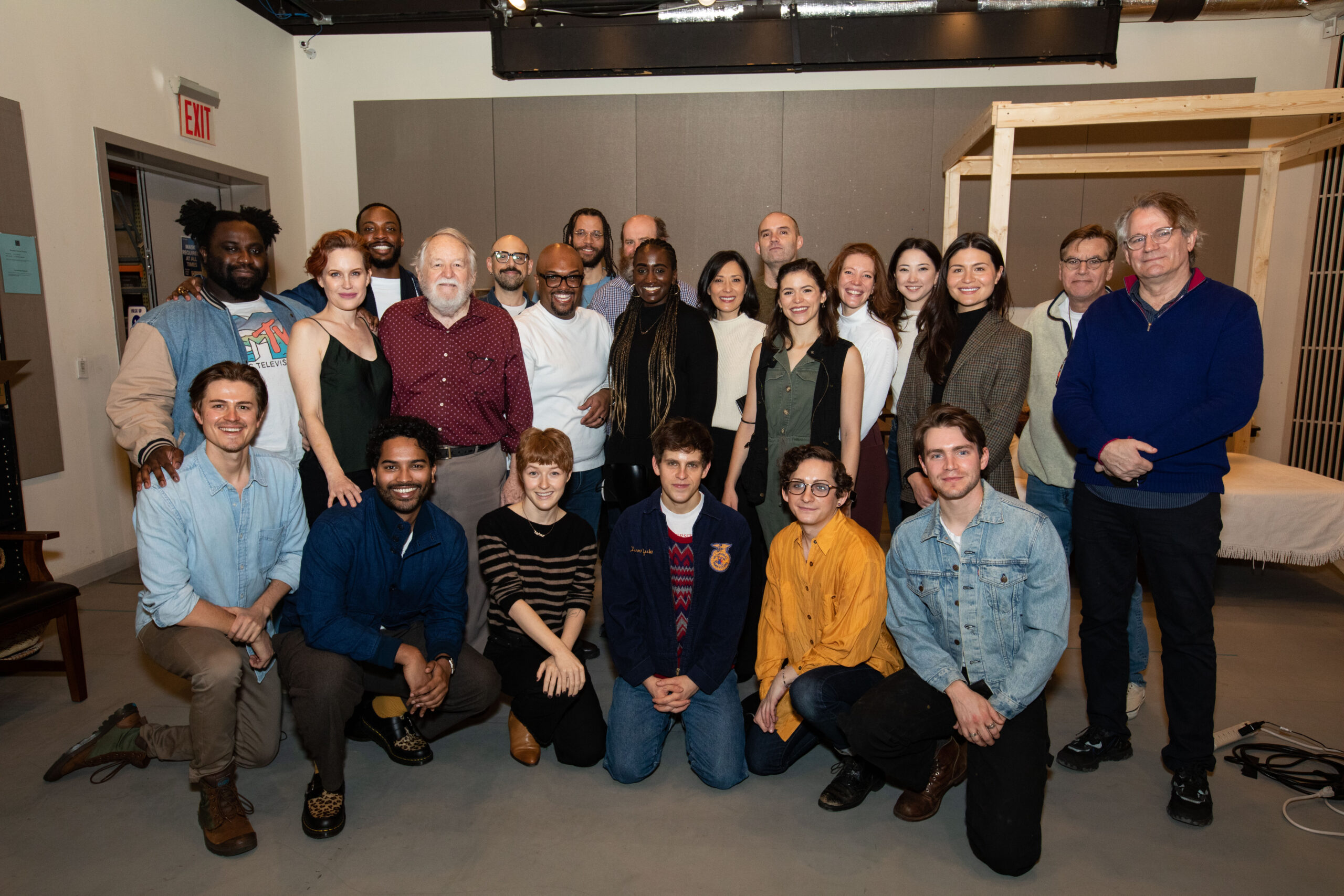 The cast of Camelot with director Bartlett Sher and playwright Aaron Sorkin. Photo by Daniel Weiss.