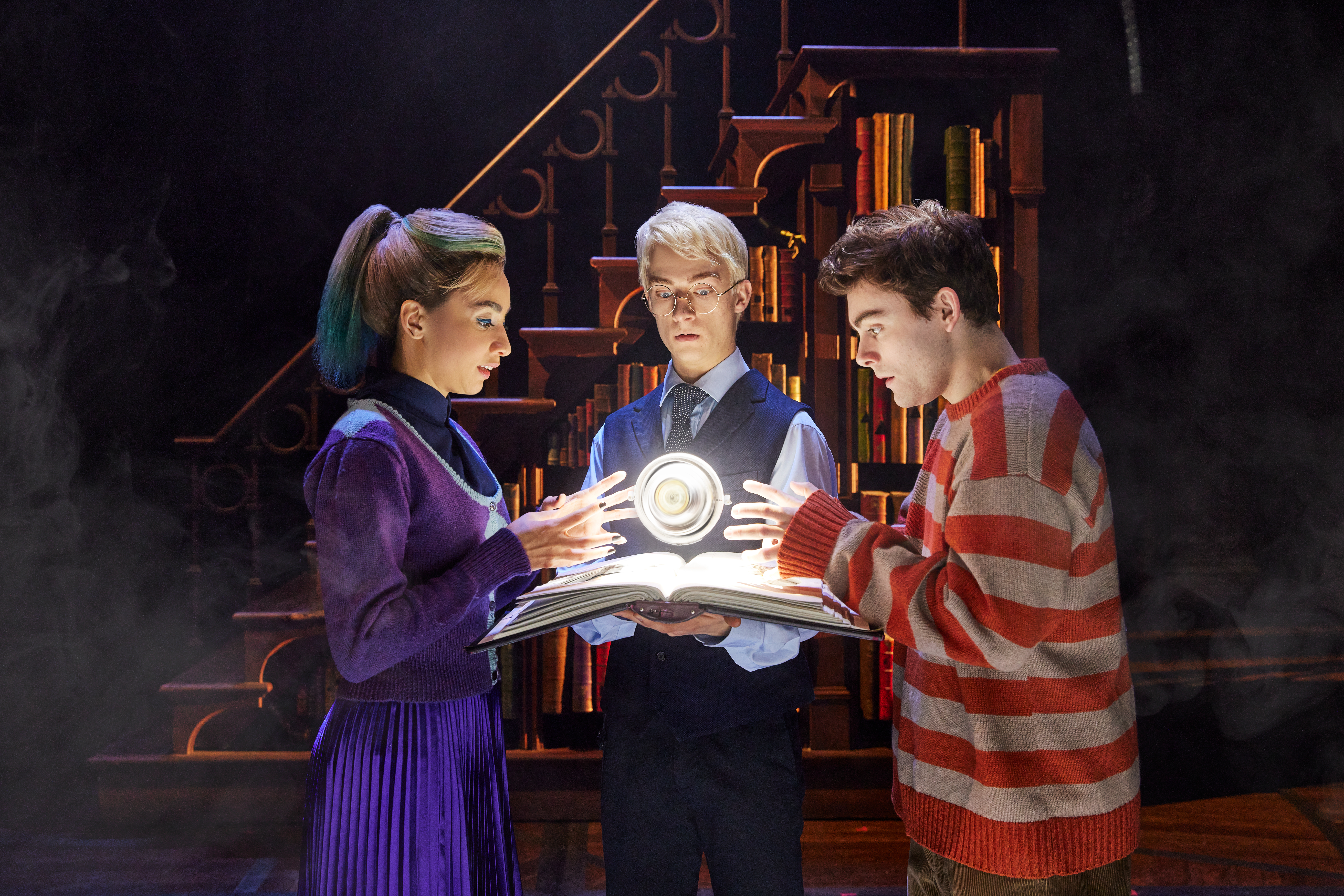 Imani Jade Powers, Erik C. Peterson, and Joel Meyers in Harry Potter and the Cursed Child. Photo by Matthew Murphy.