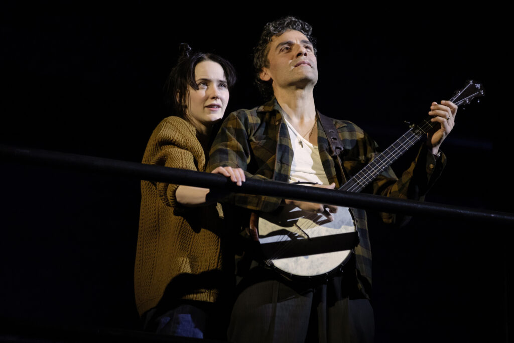 Rachel Brosnahan and Oscar Isaac in The Sign in Sidney Brustein's Window. Photo by Julieta Cervantes.