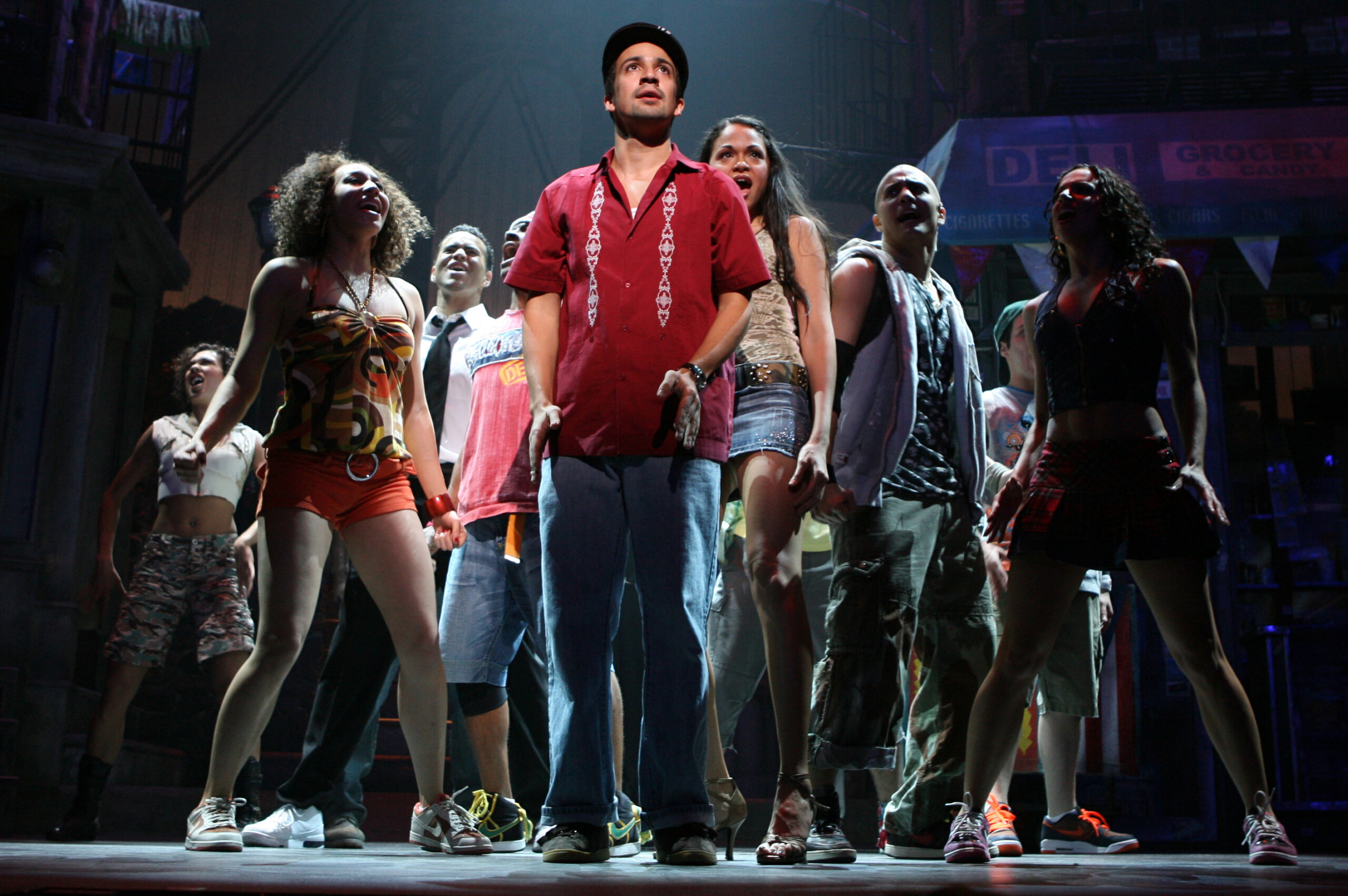 Lin-Manuel Miranda and the company of <i>In the Heights.</i> Photo by Joan Marcus.