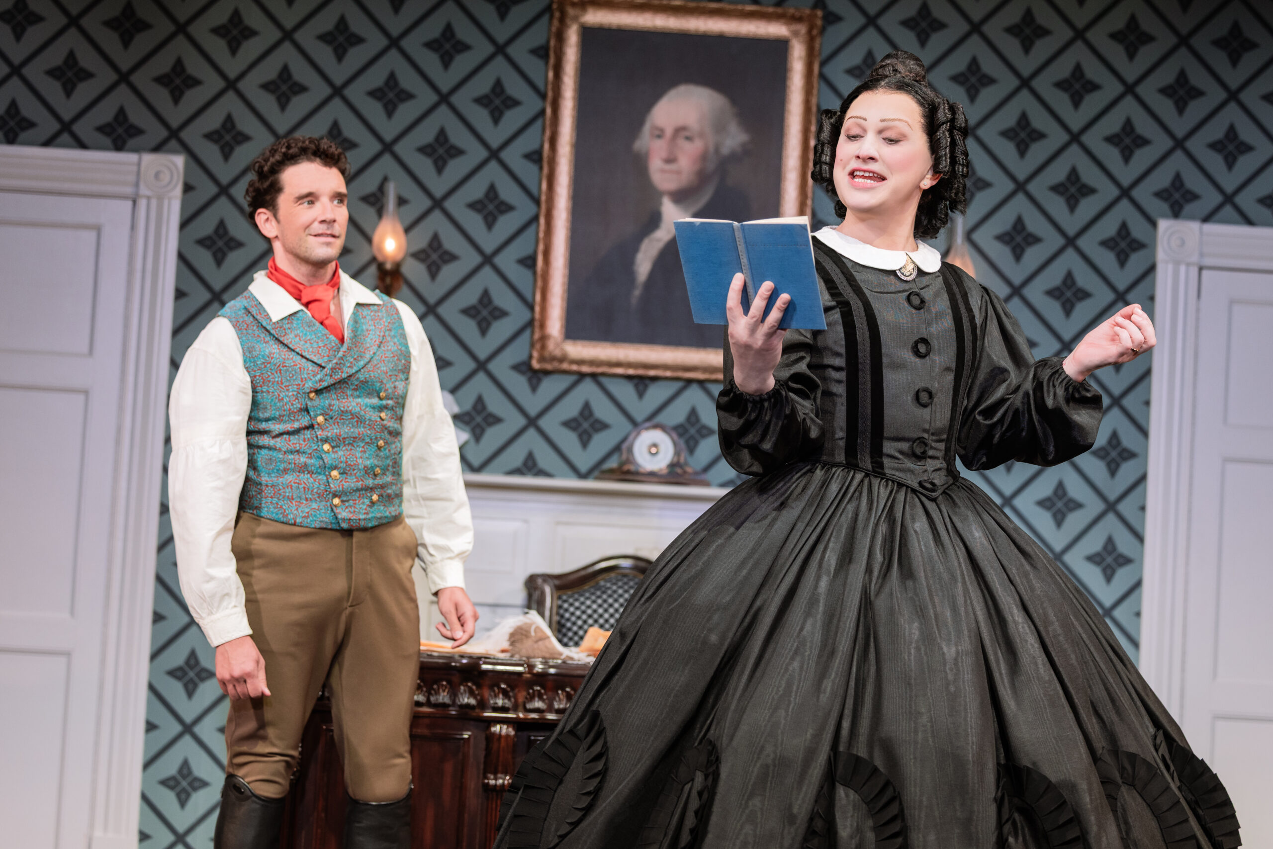 Michael Urie and Jinkx Monsoon in OH, MARY! on Broadway — photo credit Evan Zimmerman for MurphyMade.